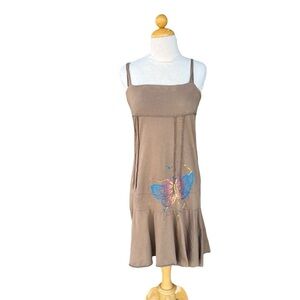 Y2K Butterfly T-Shirt Dress Rolled Edges Thin Medium Made in USA Drop Waist